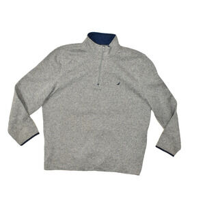 Nautica Men Grey Fleece Quarter-Zip Pullover Sweater Regular Size XXL Polyester